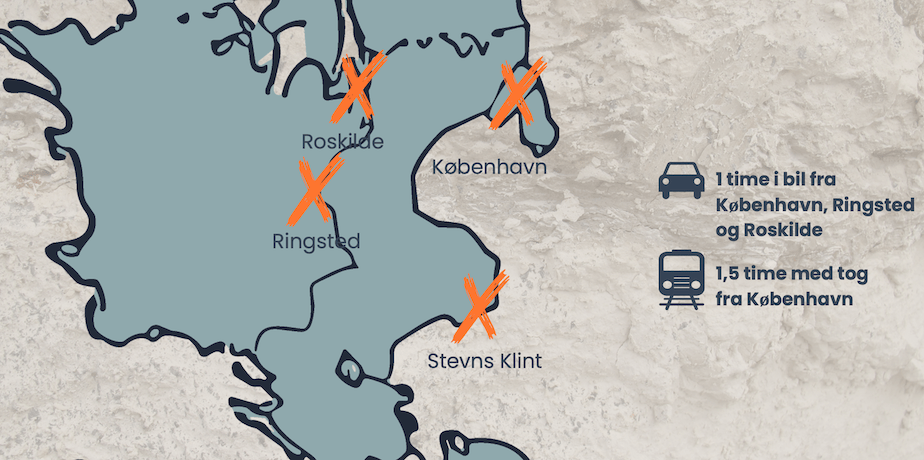 kort der viser, hvor stevns klint ligger på sjaelland
